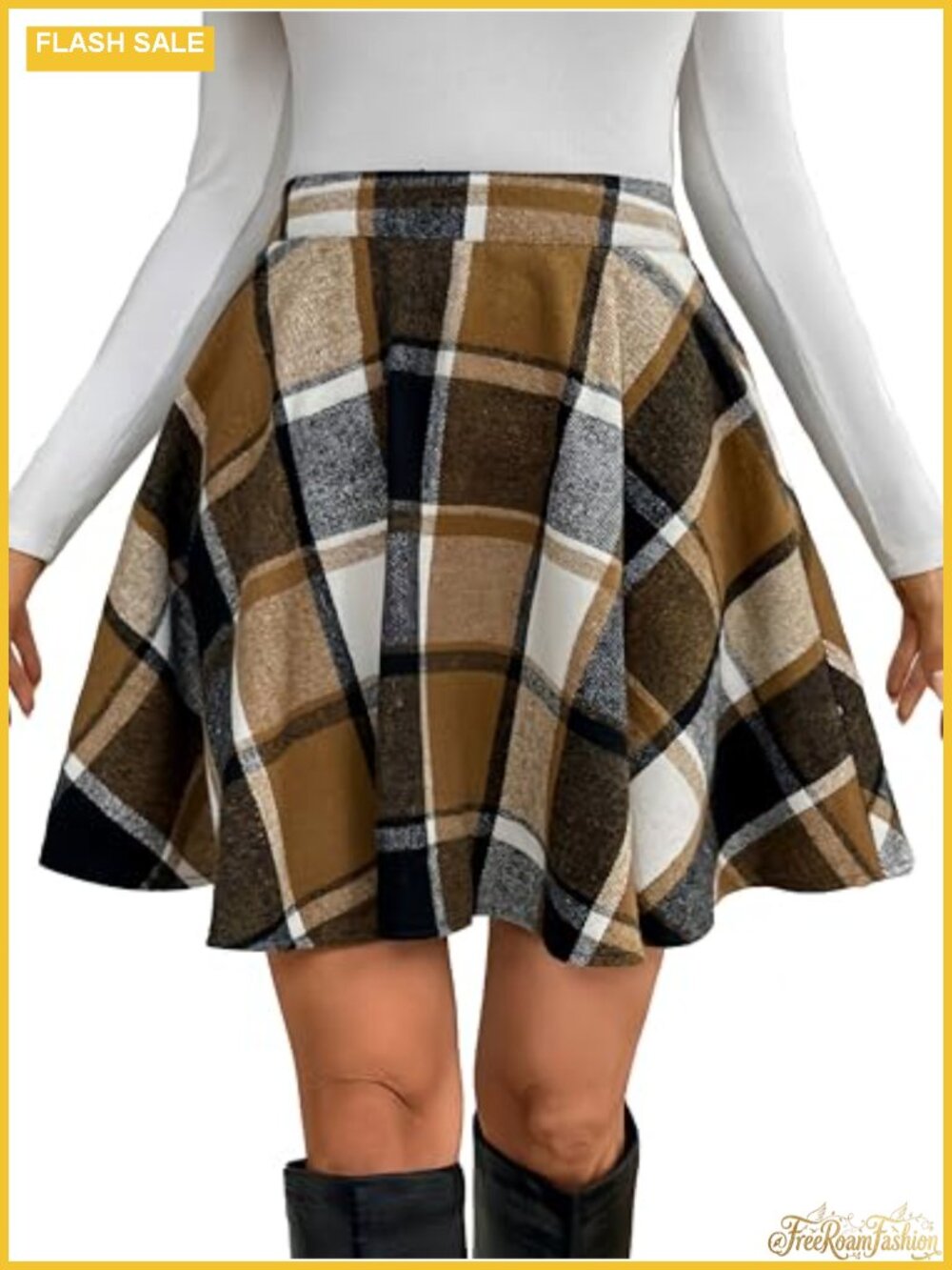 Women's Plaid Mini Skirt Pleated A-Line High Waist Flowy Fall Skirt